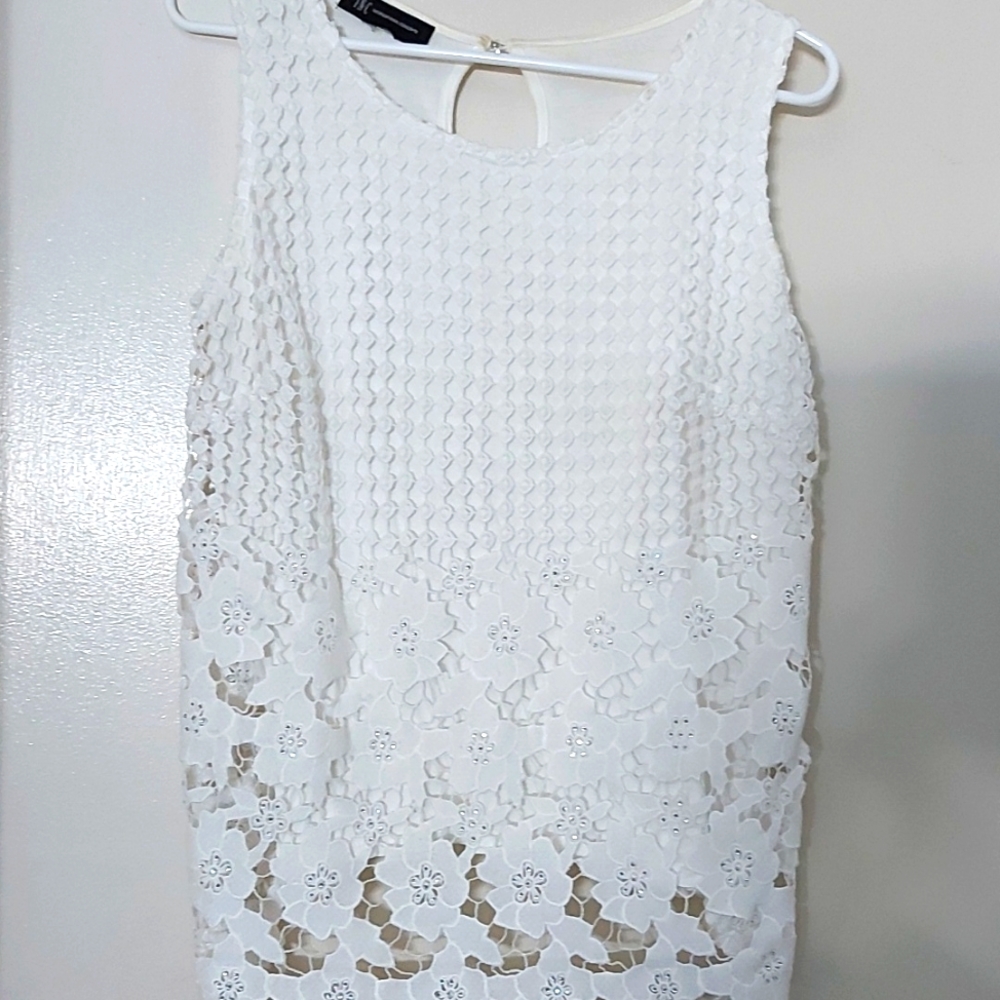 INC International Concepts White Lace Overlay Tank